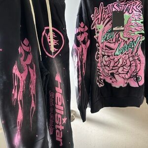 Hellstar Records Studio Black and Pink Graphic Hoodie and Sweatpants tracksuit